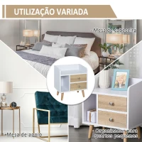 HOMCOM Mesa de Cabeceira com 2 Gavetas Grandes 1 Prateleira Aberta e Pés Elevados Estilo Nórdico 43x30x49 cm Branco e Madeira(m-5)