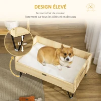 PawHut Canapé lit pour chien chat design dim. 70L x 45l x 31,5H cm piètement métal avec coussin moelleux 2 poignées latérales MDF blanc et aspect bois(m-5)