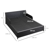 Outsunny Lit canapé double pour jardin en résine tressée PE avec matelas, accoudoirs et 4 coussins dim. 158L x 134l x 70H cm - brun foncé et crème(m-3)