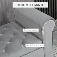HOMCOM Panca Fondo Letto in Tessuto Vellutato con Spazio Portaoggetti e Braccioli, 126x48.5x57 cm, Grigio(m-6)