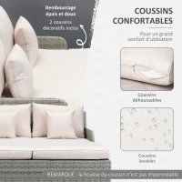 Outsunny Lit canapé double pour jardin en résine tressée PE avec matelas, accoudoirs et 4 coussins dim. 158L x 134l x 70H cm - gris et beige(m-5)