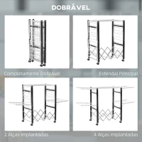 HOMCOM Estendal de Roupa Dobrável de Alumínio Móvel com 4 Alças Laterais Prateleira para Sapatos 4 Rodas com Freios 157,5x54x101cm Branco(m-5)