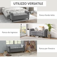HOMCOM Panca Fondo Letto in Tessuto Vellutato con Spazio Portaoggetti e Braccioli, 126x48.5x57 cm, Grigio(m-7)