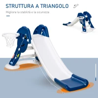 HOMCOM Scivolo per Bambini 1-4 Anni con Canestro, Pallone Basket e Pompetta per Giardino o Cameretta, Blu e Bianco(m-6)