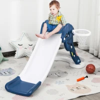 HOMCOM Scivolo per Bambini 1-4 Anni con Canestro, Pallone Basket e Pompetta per Giardino o Cameretta, Blu e Bianco(m-2)