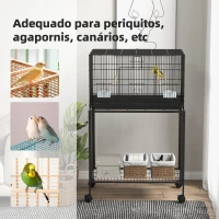 PawHut Gaiola para Pássaros com Rodas 77x46x119 cm Bandeja Amovível 2 Poleiros 2 Comedouros e Prateleira de Armazenamento Preto(m-6)