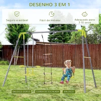HOMCOM Conjunto de Baloiços 3 em 1 para Crianças acima de 3 Anos Baloiços e Escada de Corda 295x138x175 cm Cinza e Verde(m-4)