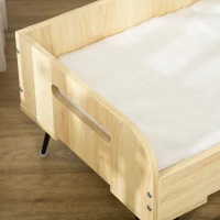 PawHut Canapé lit pour chien chat design dim. 70L x 45l x 31,5H cm piètement métal avec coussin moelleux 2 poignées latérales MDF blanc et aspect bois(m-9)