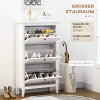 HOMCOM Schuhschrank mit 3 Kippfächern, verstellbare Einlegeböden, 70 cm x 26 cm x 123 cm, Weiß(m-4)
