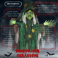 HOMCOM Halloween-heks, Halloween-decoratie, geluidsfunctie, met bewegingssensor en LED-lampjes, 60 cm x 18 cm x 183 cm(m-4)