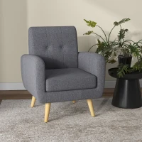 HOMCOM Fauteuil in Scandinavisch design, accentfauteuil, knoopstiksel, natuur + lichtgrijs(m-2)
