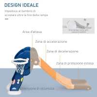 HOMCOM Scivolo per Bambini 1-4 Anni con Canestro, Pallone Basket e Pompetta per Giardino o Cameretta, Blu e Bianco(m-4)