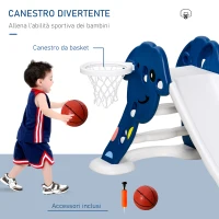 HOMCOM Scivolo per Bambini 1-4 Anni con Canestro, Pallone Basket e Pompetta per Giardino o Cameretta, Blu e Bianco(m-5)