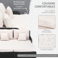 Outsunny Lit canapé double pour jardin en résine tressée PE avec matelas, accoudoirs et 4 coussins dim. 158L x 134l x 70H cm - brun foncé et crème(m-5)