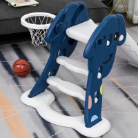 HOMCOM Scivolo per Bambini 1-4 Anni con Canestro, Pallone Basket e Pompetta per Giardino o Cameretta, Blu e Bianco(m-8)