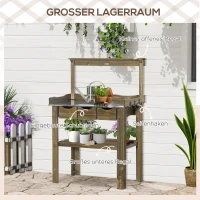 Outsunny tuintafel met drie lades en metalen werkblad, verkoold, 78 x 38 x 112 cm(m-5)