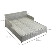 Outsunny Lit canapé double pour jardin en résine tressée PE avec matelas, accoudoirs et 4 coussins dim. 158L x 134l x 70H cm - gris et beige(m-3)