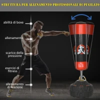 HOMCOM Sacco da Boxe da Terra Adulti, 180 cm Sacco Boxe da Terra con 10 Ventose, Sacchi da Kickboxing per Muay Thai MMA Allenamento Fitness, per Casa Palestra Home Gym, Nero e Rosso(m-5)