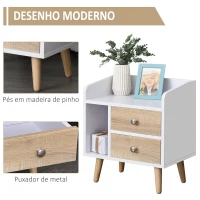 HOMCOM Mesa de Cabeceira com 2 Gavetas Grandes 1 Prateleira Aberta e Pés Elevados Estilo Nórdico 43x30x49 cm Branco e Madeira(m-6)