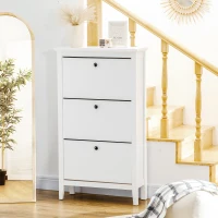 HOMCOM Schuhschrank mit 3 Kippfächern, verstellbare Einlegeböden, 70 cm x 26 cm x 123 cm, Weiß(m-2)