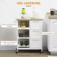 HOMCOM Landhuisstijl Keukenwagen Keukeneiland Trolley met 3 Laden, Wit(m-4)