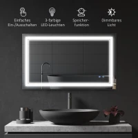 kleankin Badkamerspiegel met LED-verlichting, geheugenfunctie, aanraakschakelaar, spatwaterdicht, zilver(m-4)