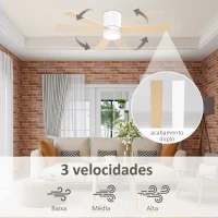 HOMCOM Ventoinha de Teto 48W com Luz LED Controle Remoto 3 Velocidades Temporizador 3 Lâminas de Madeira Ø112x25cm Branco(m-4)