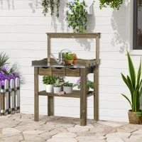 Outsunny tuintafel met drie lades en metalen werkblad, verkoold, 78 x 38 x 112 cm(m-2)
