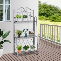 Regał na rośliny kwiaty stojak ogrodowy 3-poziomowy metal składany srebrny 44 x 25 x 96 cm Outsunny(m-2)