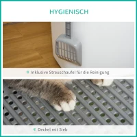 PawHut Kattenbak, 2-weg kattenbak, inclusief kattenbakschep, wit + grijs(m-4)