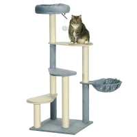 PawHut 118.5cm Cat Tree Tower with Scratching Posts, Mats, Hammock, Bed, Toy Ball(m-1)