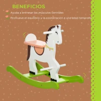 HOMCOM Caballito Balancín para Niños de 1-3 Años de Madera con Manillar y Pedales Carga 50 kg 68x27x50 cm Blanco y Verde(m-4)