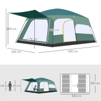 Outsunny Tienda de Campaña Familiar 5-6 Personas Carpa Grande Acampada Tipo Refugio con Bolsa de transporte 4,3x3x2 m Verde(m-3)