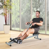 HOMCOM roeitrainer roeiapparaat fitness roeien hometrainer, met LCD display, staal + PVC, grijs, 130 x 67,5 x 67 cm(m-2)