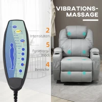 HOMCOM Massagestoel met voetensteun, 8 vibratiepunten, 5 modi, inclusief afstandsbediening, lichtgrijs.(m-4)