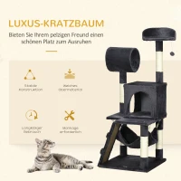 PawHut Drapak dla Kota z Domkiem, 1 tunel dla kota, 1 łóżko dla kota, 48 cm x 48 cm x 125 cm, Szary + Naturalny(m-4)