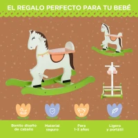 HOMCOM Caballito Balancín para Niños de 1-3 Años de Madera con Manillar y Pedales Carga 50 kg 68x27x50 cm Blanco y Verde(m-6)