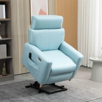 HOMCOM Sillón Levanta Personas con Reclinación 143° USB Reposacabezas Ajustable Carga 150 kg 81x91x103 cm Azul(m-2)