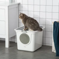 PawHut Kattenbak, 2-weg kattenbak, inclusief kattenbakschep, wit + grijs(m-2)