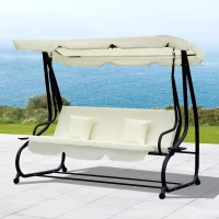 Outsunny Banco Baloiço Jardim 3 Lugares Convertível em Cama com Teto Ajustável e Bandeja para Bebidas 200x120x164 cm Bege(m-2)