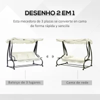Outsunny Banco Baloiço Jardim 3 Lugares Convertível em Cama com Teto Ajustável e Bandeja para Bebidas 200x120x164 cm Bege(m-4)
