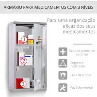 HOMCOM Armário de Medicamentos Armário de Primeiros Socorros de Aço Inoxidável com 3 Prateleiras e Fechadura 25x12x48 cm Prata(m-6)