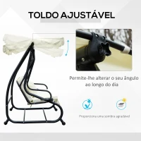 Outsunny Banco Baloiço Jardim 3 Lugares Convertível em Cama com Teto Ajustável e Bandeja para Bebidas 200x120x164 cm Bege(m-5)