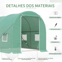Outsunny Estufa Tipo Túnel 300x200x195 cm com Porta e 4 Janelas para Cultivo de Plantas e Verduras com Cobertura PE 140g/㎡ Verde(m-4)