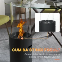 HOMCOM Semineu cu Etanol fara Aerisire, Soba Semineu Independent cu Rezervor de 0,3L, Acoperire de Incalzire de 15 mp, Arde pana la 2 ore, Negru(m-5)