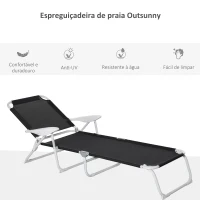 Outsunny Espreguiçadeira de jardim reclinável e dobrável com encosto ajustável em 4 posições Armação de metal textilene 160x66x80 cm Preto(m-4)