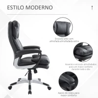 HOMCOM Cadeira de Escritório Giratória Cadeira de Escritório Ergonómica com Apoio para os Braços e Altura Ajustável 66x71x110-120,5 cm Preto(m-6)