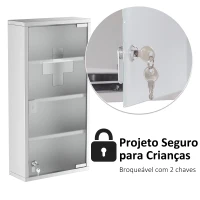 HOMCOM Kit de primeiros socorros em aço inoxidável para medicamentos 60x30x12cm prata(m-6)