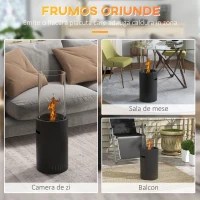 HOMCOM Semineu cu Etanol fara Aerisire, Soba Semineu Independent cu Rezervor de 0,3L, Acoperire de Incalzire de 15 mp, Arde pana la 2 ore, Negru(m-6)