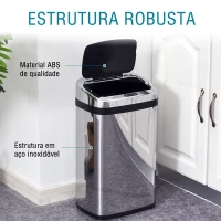 HOMCOM Balde de Lixo Inteligente de Aço Inoxidável 30L com Sensor Infravermelho de Abertura Automática 33x25x58 cm Prata e Preto(m-6)